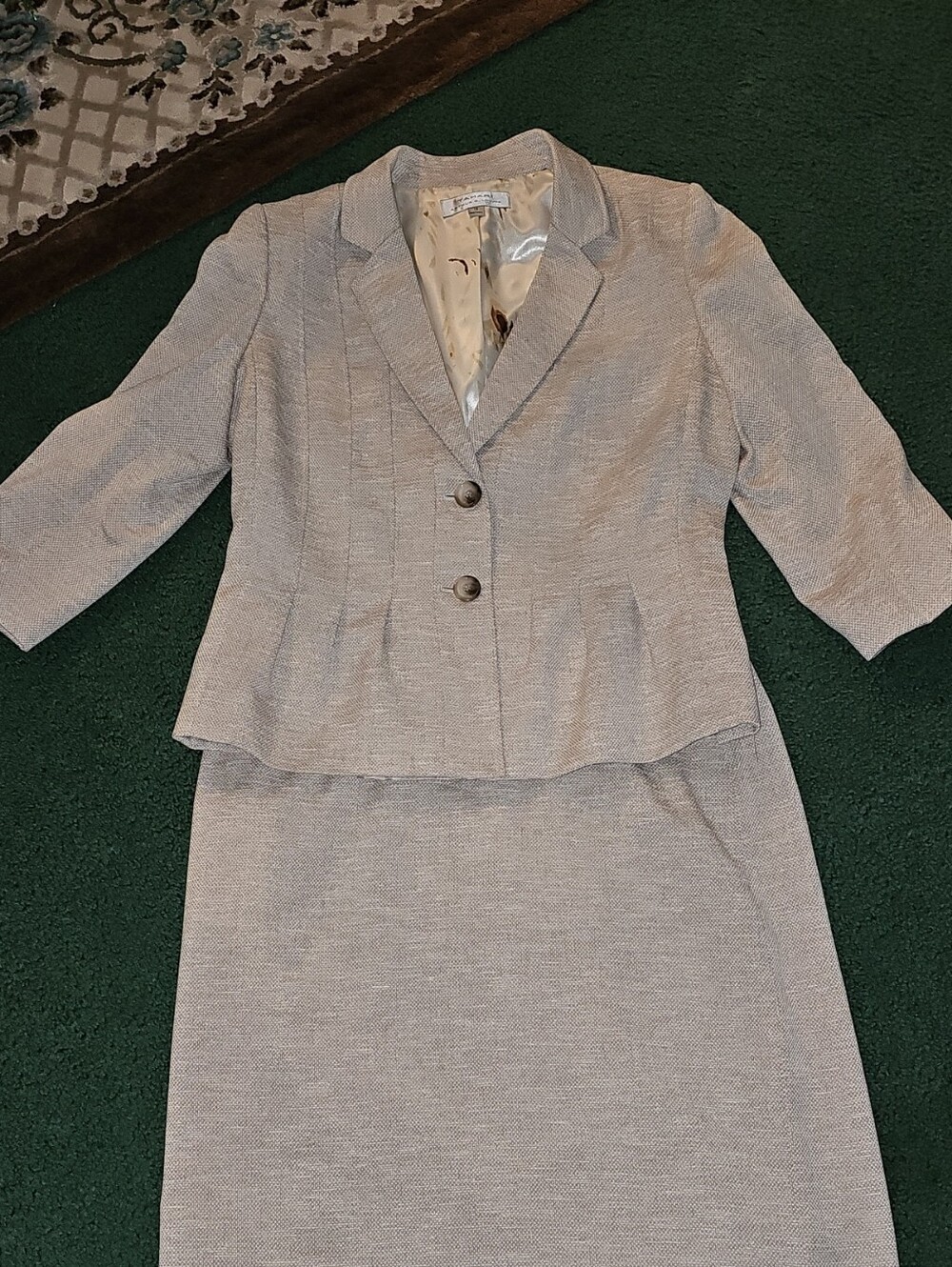 Tahari Light Gray Textured Skirt Suit Set